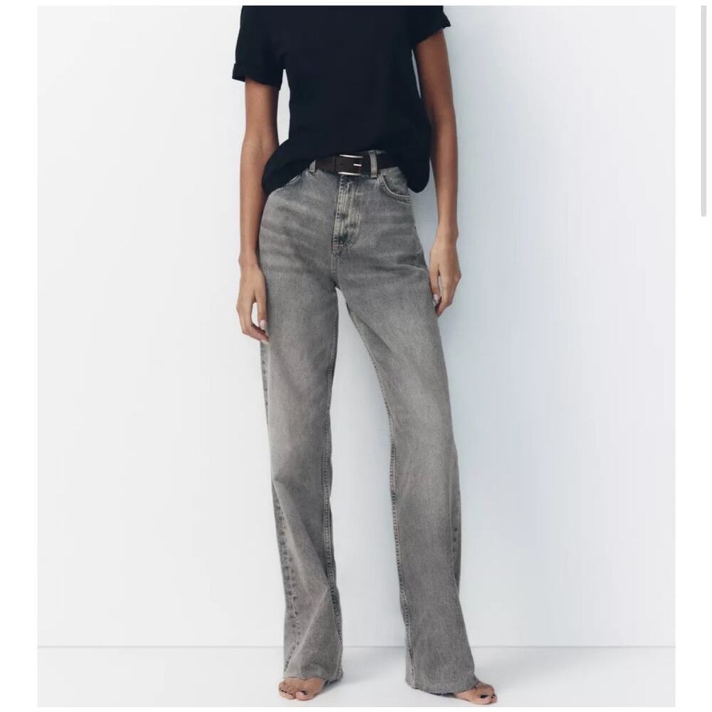 Zara Wide Leg High Rise Denim Jeans in Gray Washed - Picture 15 of 15